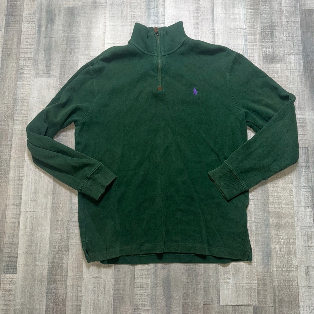 Polo Ralph Lauren Men's Green Quarter Zip Mock Neck Logo Sweatshirt Size M